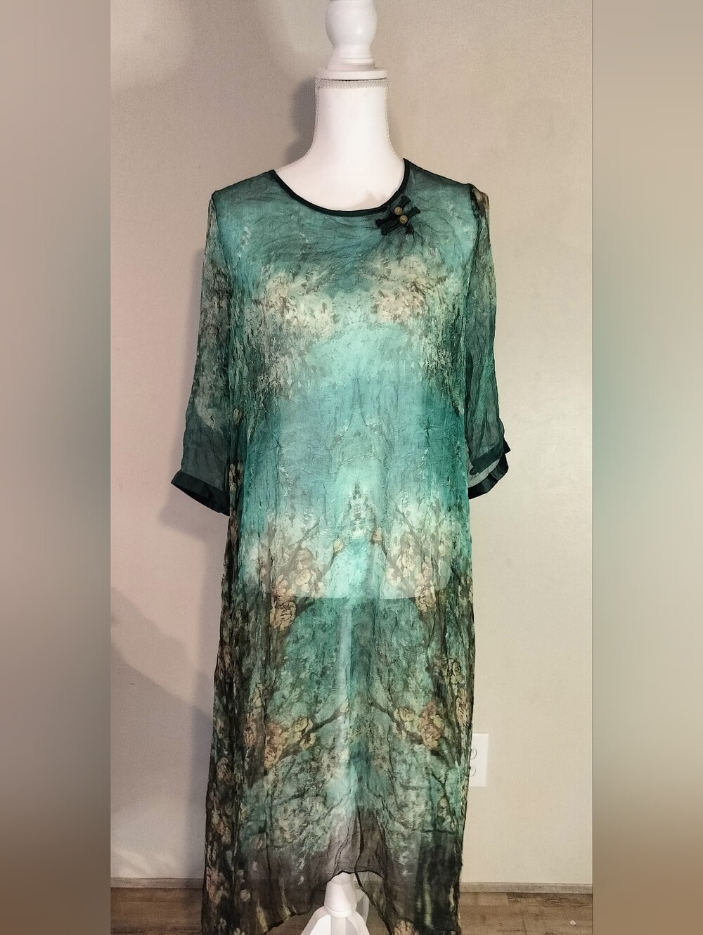 Green Ombre Sheer Tunic with Decorative Accent